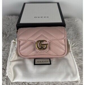 Gucci GG Marmont Super Mini Crossbody Shoulder Bag Dusty Pink Matelasse Leather